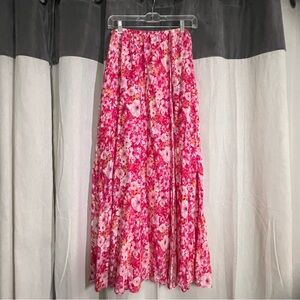 Pink Floral Printed Maxi Skirt with elastic waistband